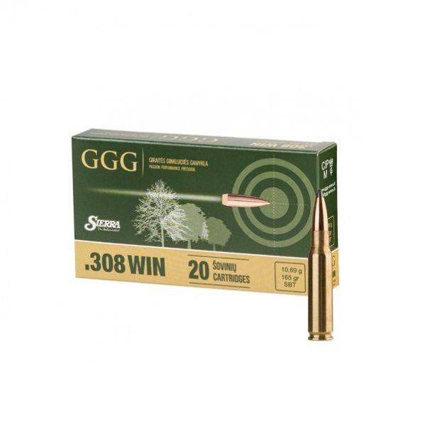 Патрон нарізний GGG SBT кал. 308 Win куля SBT маса 10.7 грам / 165 гран. поч. швидкість 805 м/с