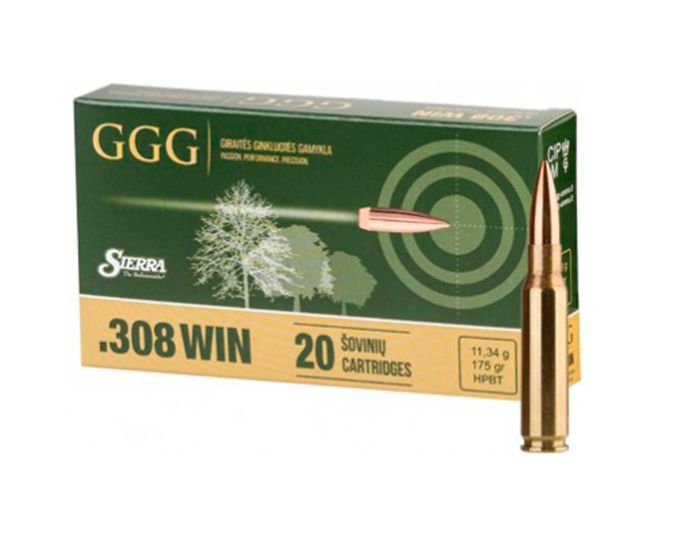 Патрон нарізний GGG кал. 308 Win куля HPBT маса 12.31 грам / 190 гран. поч. швидкість 780 м/с