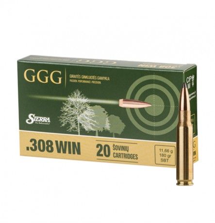 Патрон нарізний GGG кал. 308 Win куля SBT маса 11.66 грам / 180 гран. поч. швидкість 780 м/с