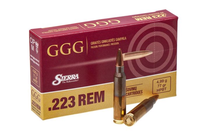 Патрон нарізний GGG кал. 223 Rem куля HPBT маса 4,99 грама / 77 гран. поч. швидкість 855 м/с