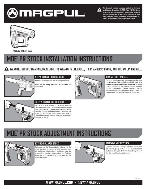 Приклад MOE PR Carbine Stock – Mil-Spec AR15 Flat Dark Earth (MAG1435)