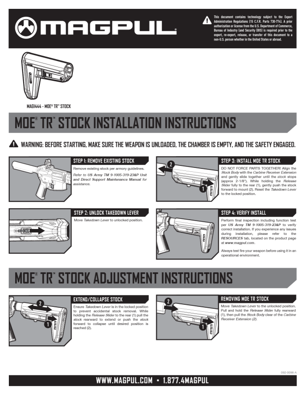 Приклад MOE TR Carbine Stock – Mil-Spec AR15 Flat Dark Earth (MAG1444)