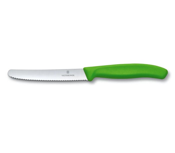 Ніж кухонний Victorinox Swiss Classic Tomato and Table 6.7836.L114, лезо - серейтор 11 см, зелений