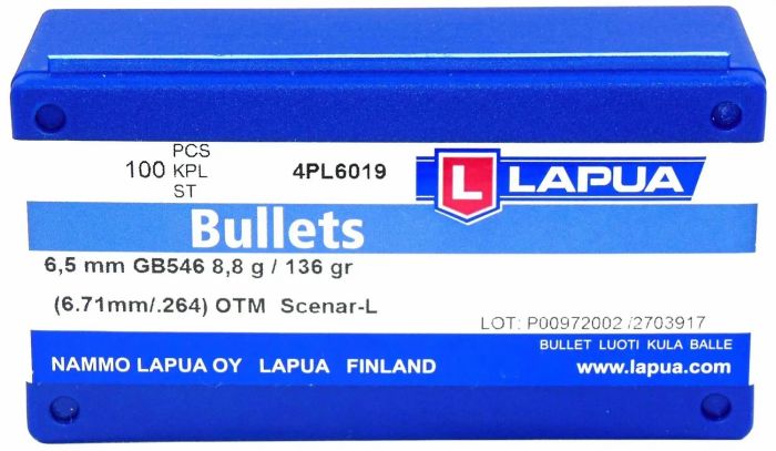 Куля Lapua OTM Scenar-L GB546 кал. 6.5 мм (.264) маса 136 гр (8.8 г)