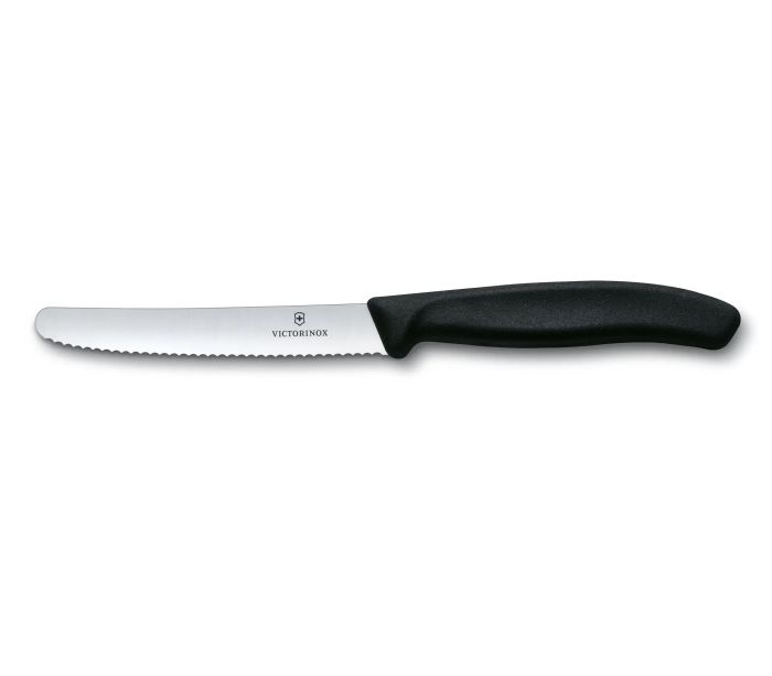 Ніж кухонний Victorinox Swiss Classic Tomato and Table (6.7833), лезо - серейтор 11 см, чорний