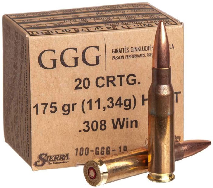 Патрон нарізний GGG кал. 308 Win куля HPBT маса 12.31 грам / 190 гран. поч. швидкість 780 м/с
