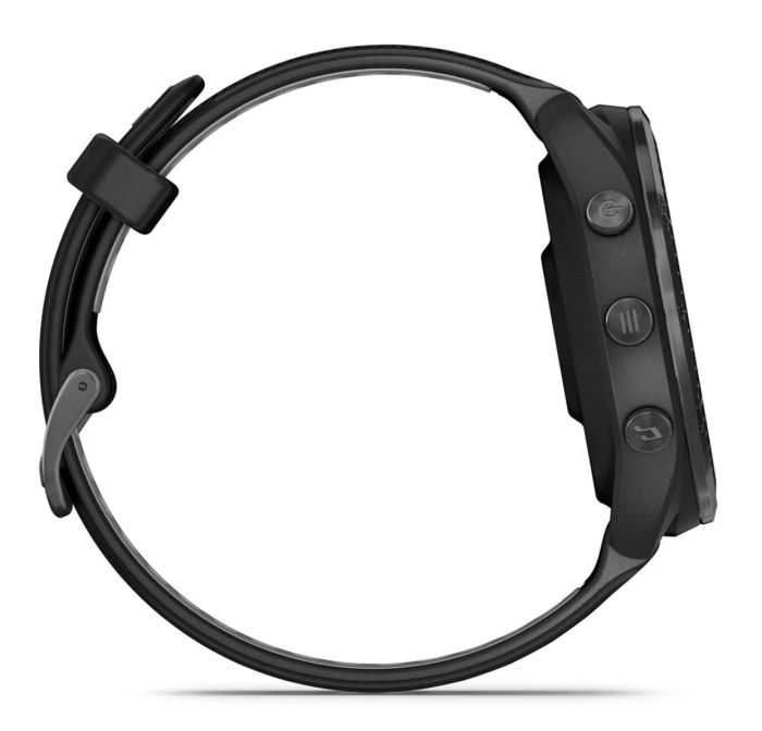 Годинник Garmin Forerunner 965 з сірим титановим безелем, чорним корпусом та чорним/сірим силіконовим ремінцем