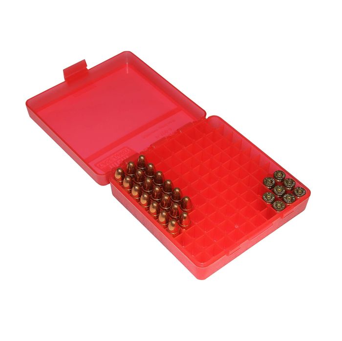 Коробка MTM P-100-9 для 100 патронів кал. 9 мм; 380 ACP (колір - червоний)