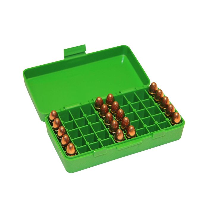 Коробка MTM P50-9M для 50 патронів кал. 9мм; 380 ACP (колір - зелений)