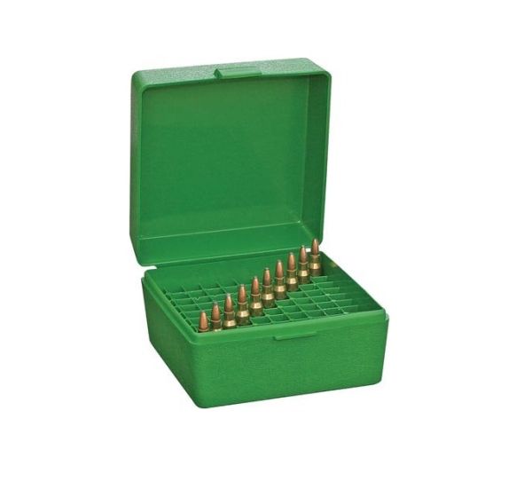 Коробка MTM RM-100 на 100 патронів кал. 222-250 Rem; 243 Win і 308 Win (колір - зелений)