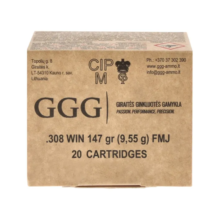 Набій нарізний GGG кал. 308 Win FMJ 147g (9.65г)
