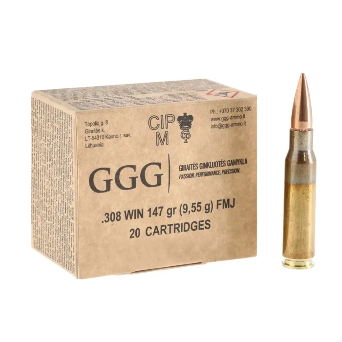 Набій нарізний GGG кал. 308 Win FMJ 147g (9.65г)