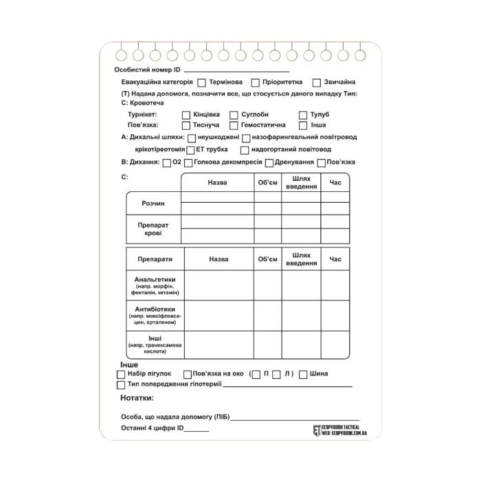 Набір карток пораненого Ecopybook Set of Cards TCCC А6