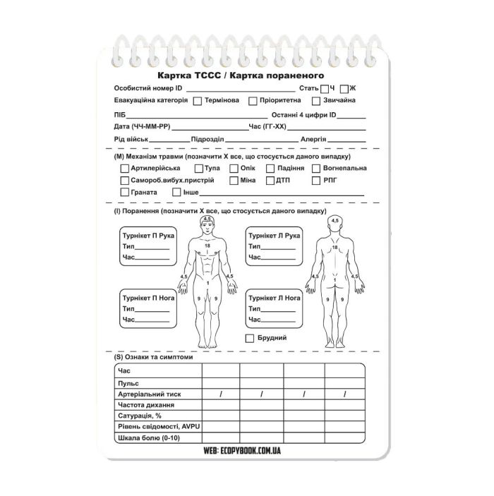 Набір карток пораненого Ecopybook Set of Cards TCCC А6