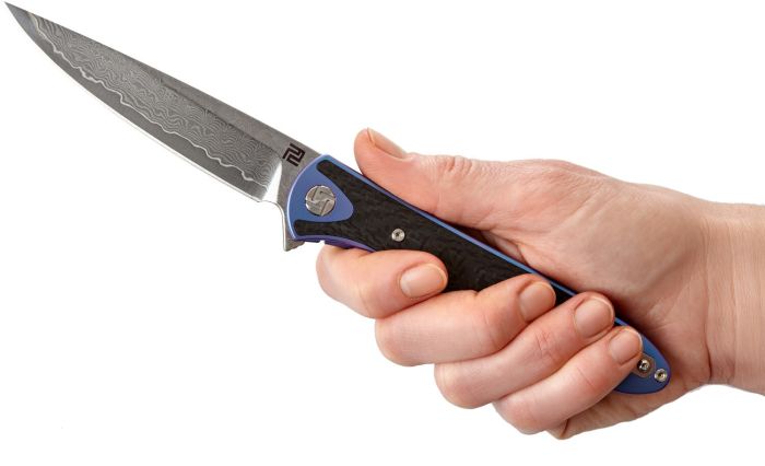 Ніж складаний Artisan Shark Damascus Titanium Blue