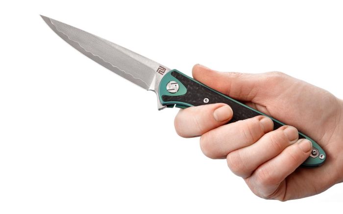 Ніж складаний Artisan Shark Damascus Titanium Green