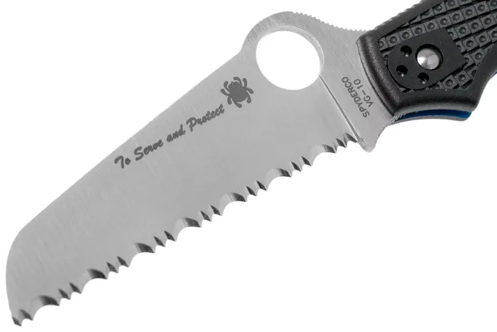 Ніж складаний Spyderco Rescue 3 Thin Blue Line Serrated C14FSBKBL3