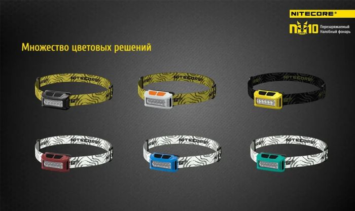 Ліхтар налобний Nitecore NU10 (4xLED + RED LED, 160 люмен), синій