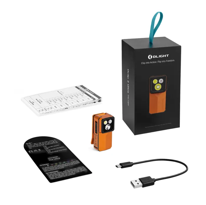 Ліхтар Olight Oclip 2 Ultra EDC з кліпсою 580 лм червоне точкове та ультрафіолетове світло (Amber Orange)