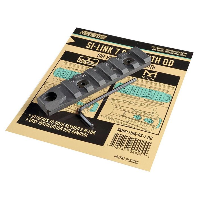 Планка Picatinny Strike Industries Link KeyMod & M-Lok Rail 7 слотів + ​​QD Black SI-LINK-RS-7-QD-BK