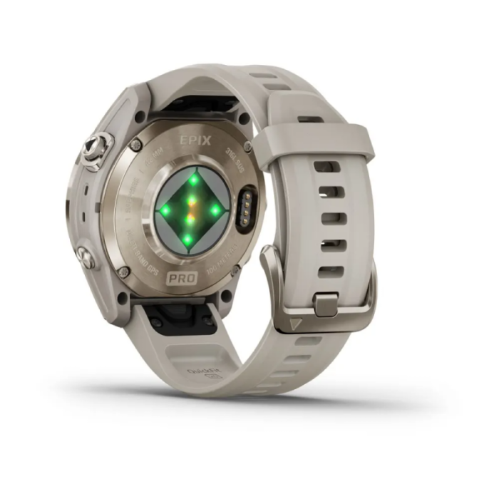 Смарт-годинник Garmin epix Pro Gen 2 Sapphire Edition 42 mm золотавий зі світло-бежевим ремінцем