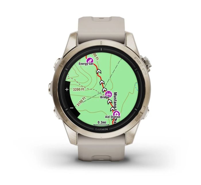 Смарт-годинник Garmin epix Pro Gen 2 Sapphire Edition 42 mm золотавий зі світло-бежевим ремінцем