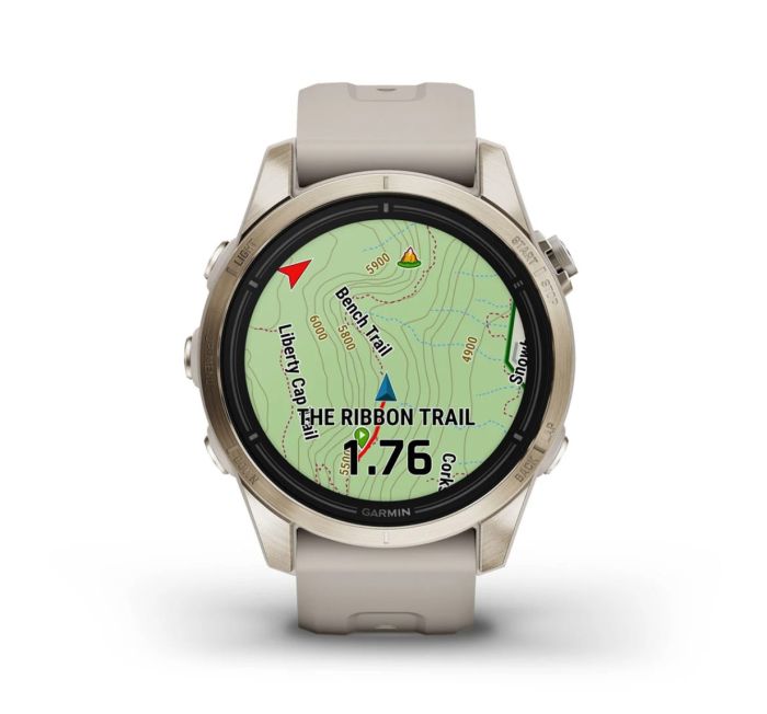 Смарт-годинник Garmin epix Pro Gen 2 Sapphire Edition 42 mm золотавий зі світло-бежевим ремінцем
