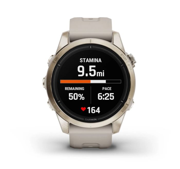 Смарт-годинник Garmin epix Pro Gen 2 Sapphire Edition 42 mm золотавий зі світло-бежевим ремінцем