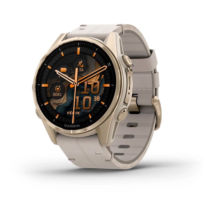 Смарт-годинник Garmin fenix 8 AMOLED 43 мм Sapphire золотистий/вапняково-сірий шкіряний ремінець