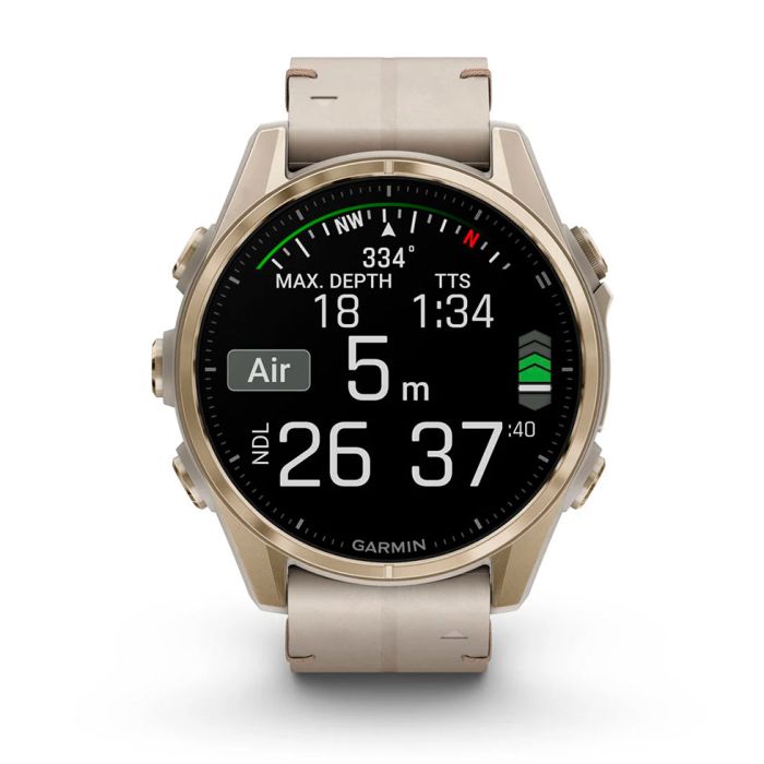 Смарт-годинник Garmin fenix 8 AMOLED 43 мм Sapphire золотистий/вапняково-сірий шкіряний ремінець