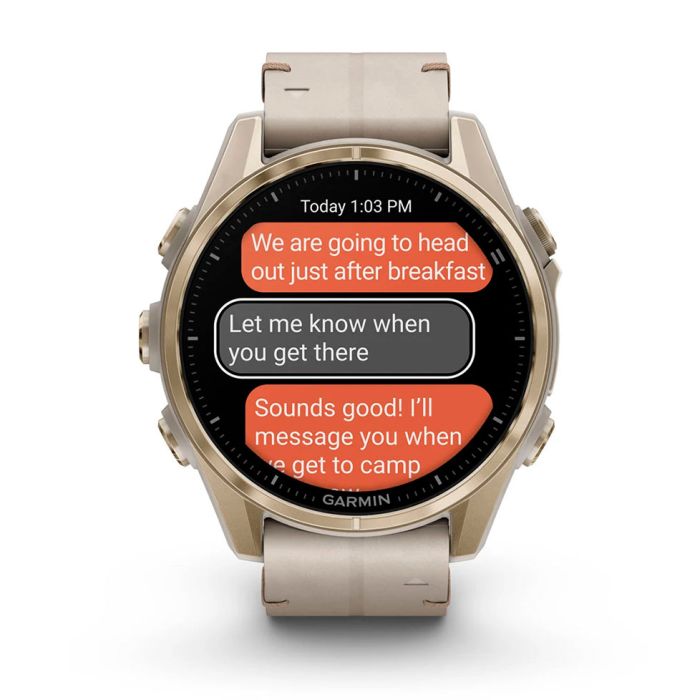 Смарт-годинник Garmin fenix 8 AMOLED 43 мм Sapphire золотистий/вапняково-сірий шкіряний ремінець