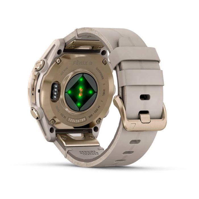 Смарт-годинник Garmin fenix 8 AMOLED 43 мм Sapphire золотистий/вапняково-сірий шкіряний ремінець