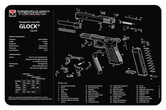 Килимок для чистки зброї Tekmat Gun Cleaning Mat Glock Gen4